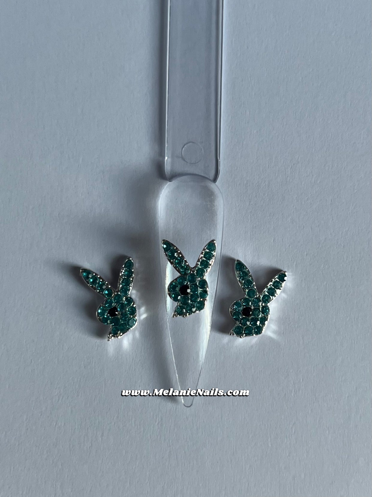 Turquoise Blue Diamond Bunny Nail Charms
