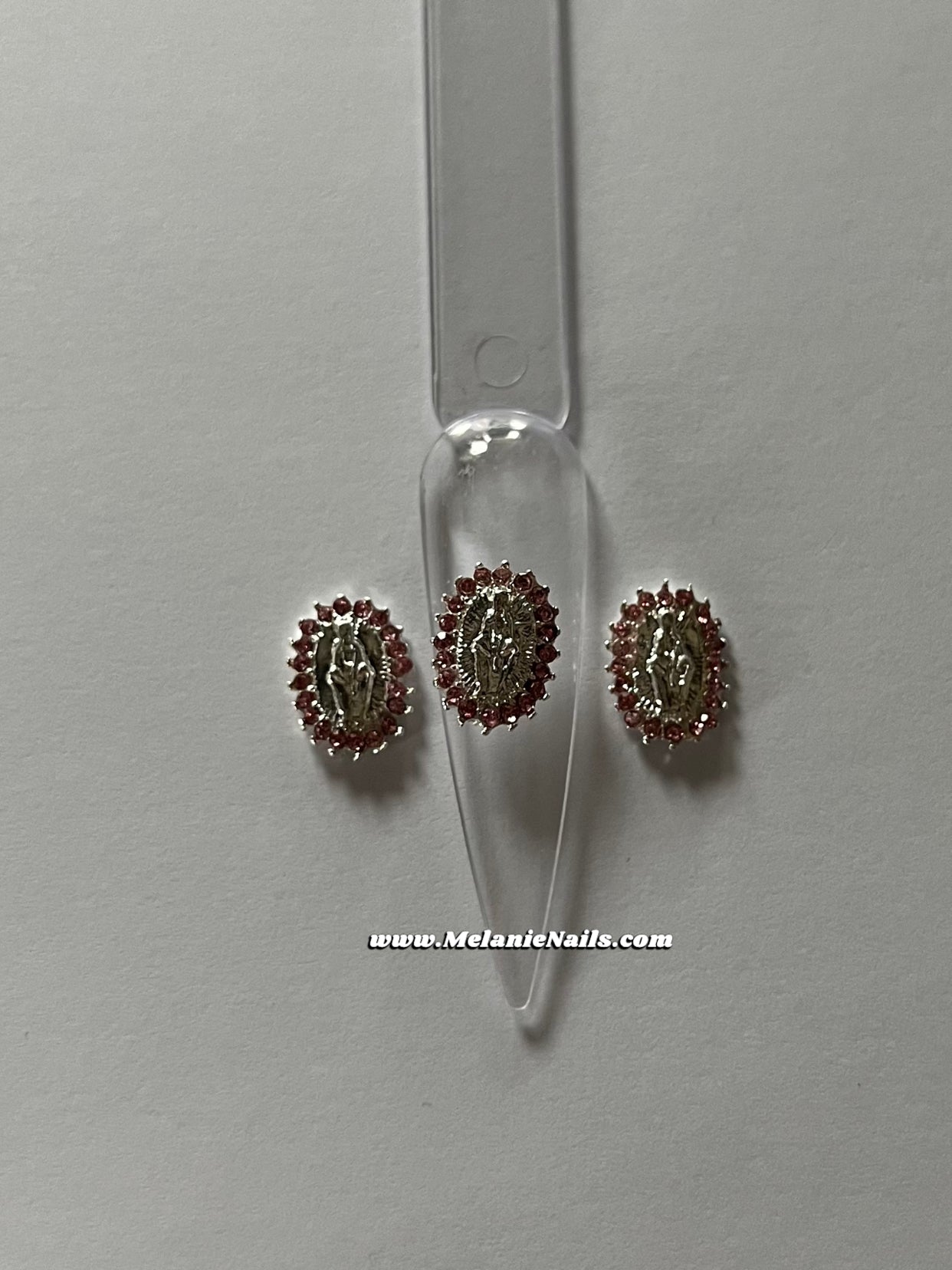 Pink Diamond Silver Virgencita Nail Charms