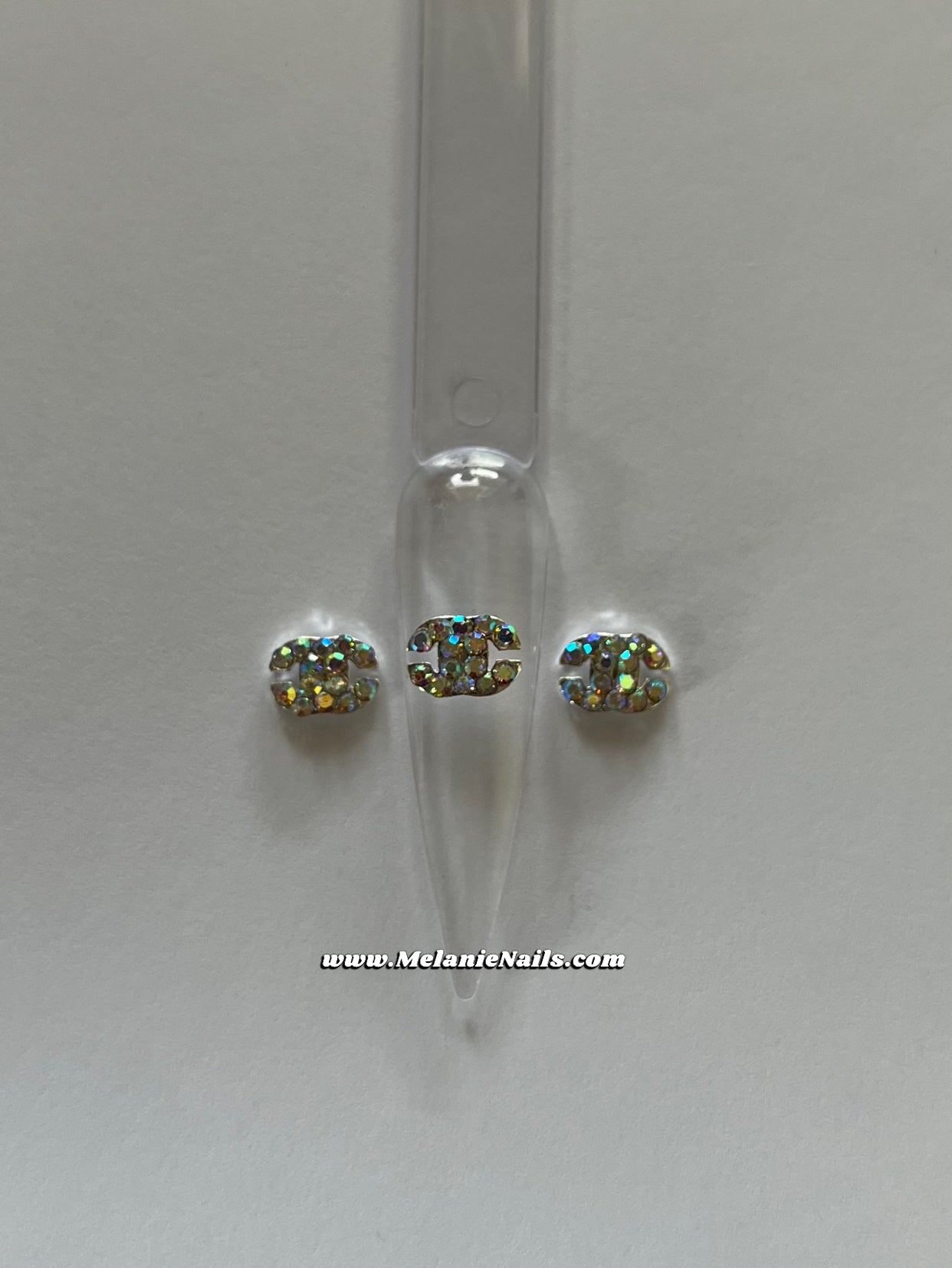 Small CC Holographic Rhinestone Silver Nail Charms