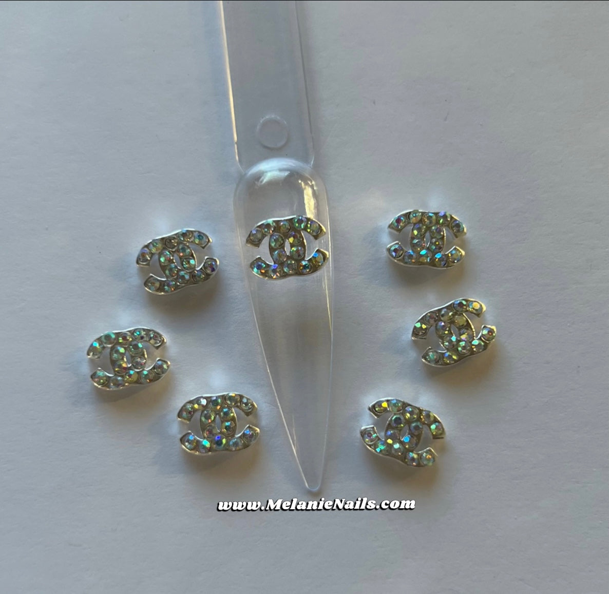 Big CC Holographic Silver Diamond Nail Charms