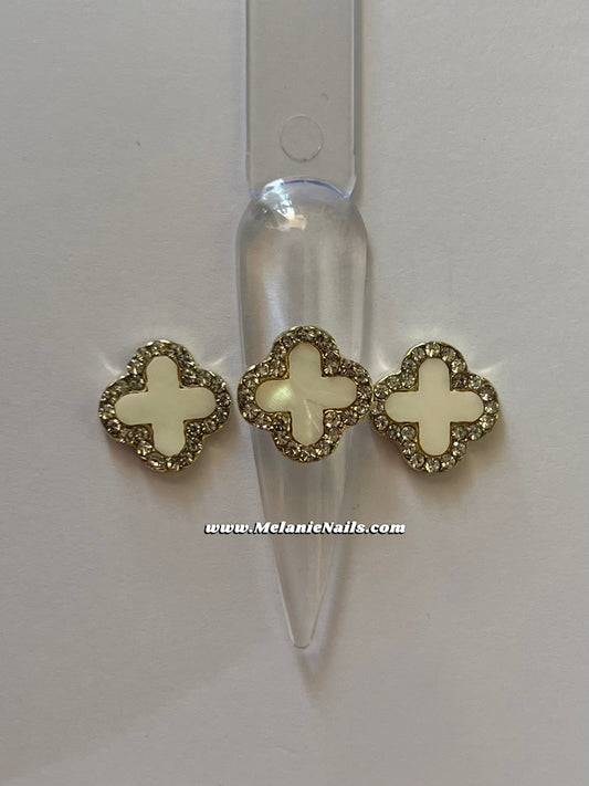 Clover Rhinestone Gold Nail Charms