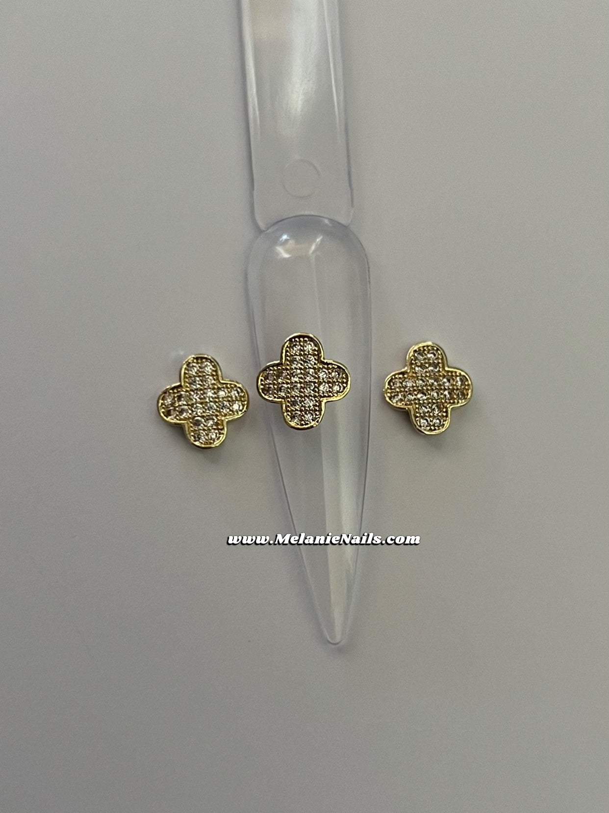 Clover Rhinestone Gold Nail Charms