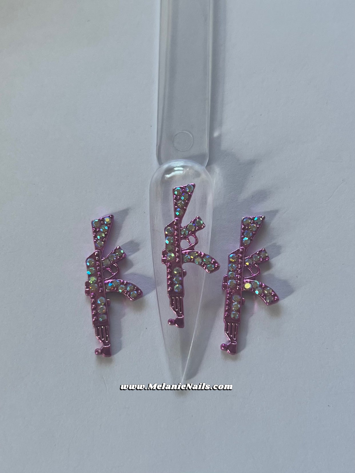 Small Pink Holographic Diamond Gun Nail Charms