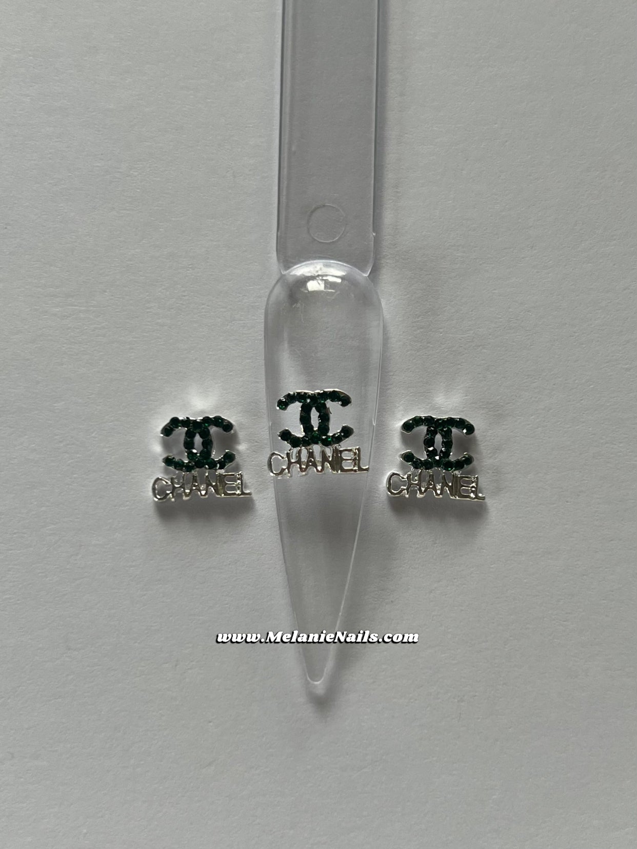 CC Green Rhinestone Silver Nail Charms