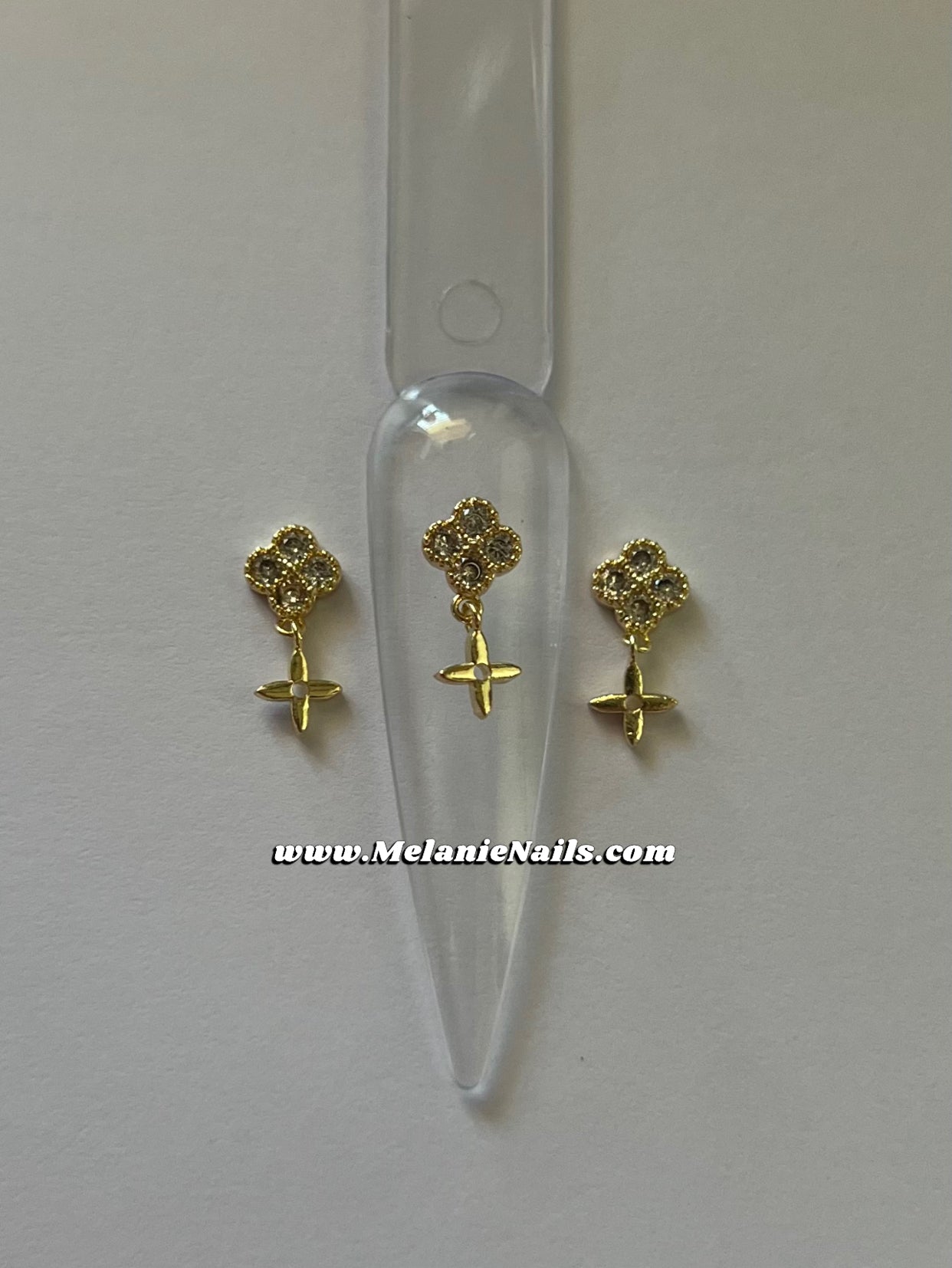 Clover Rhinestone Gold Nail Charms