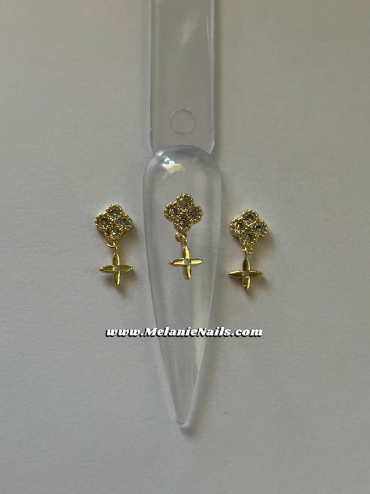 Clover Rhinestone Gold Nail Charms