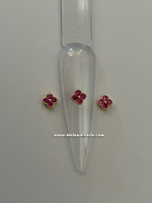 Clover Rhinestone Pink Gold Mini Nail Charms