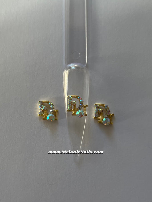 D Holographic Diamond Gold Nail Charms