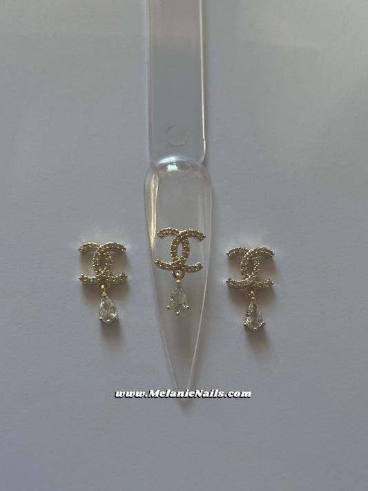 CC Rhinestone Gold Dangle Nail Charms