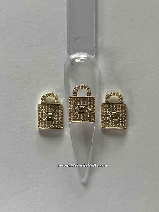 LV Rhinestone Gold Nail Charms