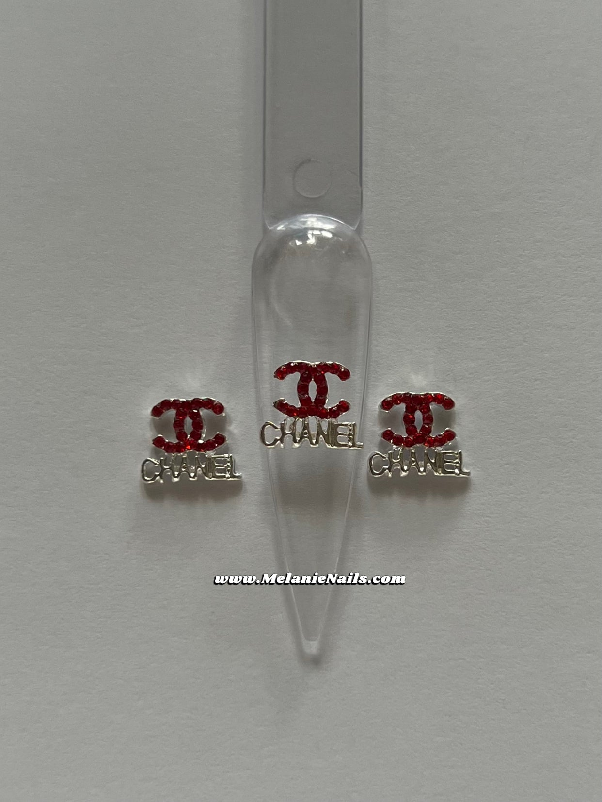 CC Red Rhinestone Silver Nail Charms