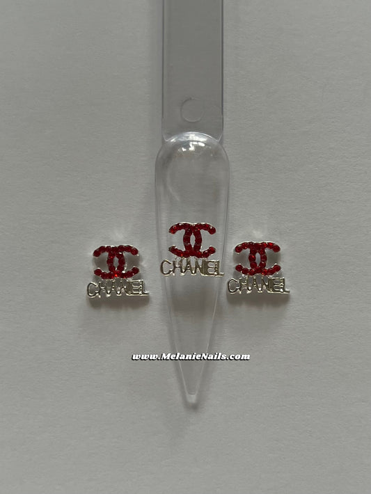 CC Red Rhinestone Silver Nail Charms