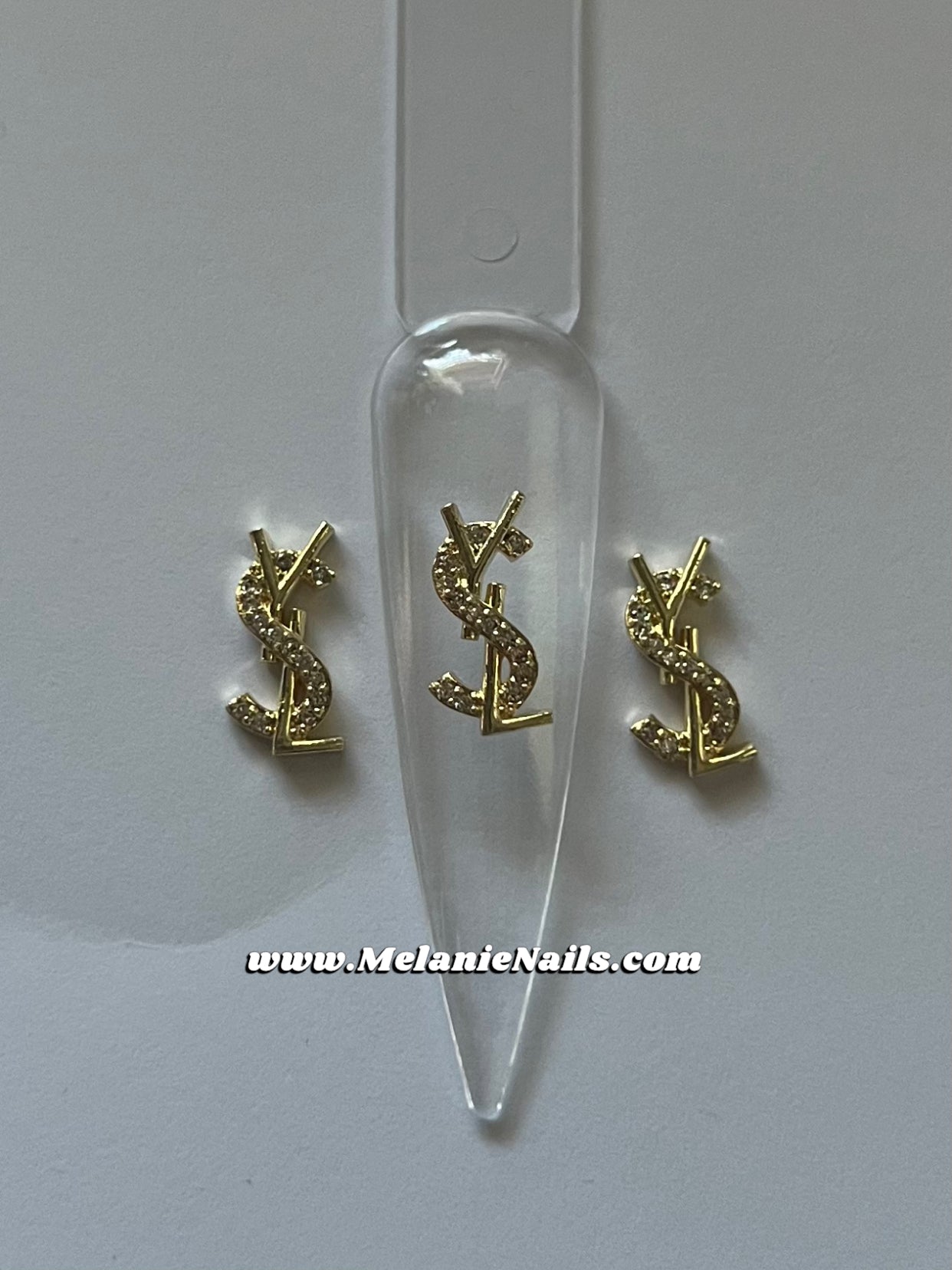 YSL Rhinestone Gold Nail Charms