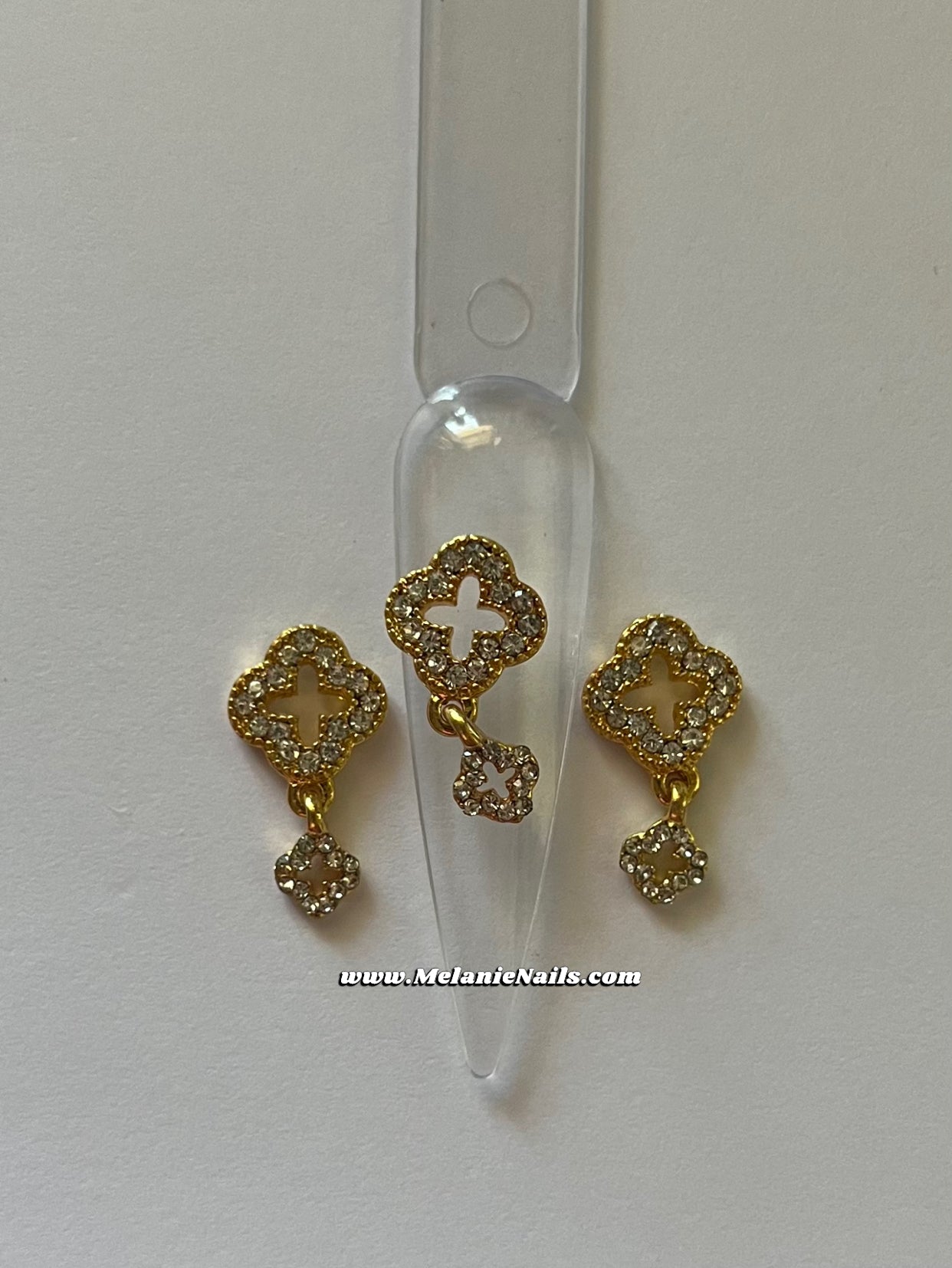 Clover Rhinestone Gold Dangle Nail Charms