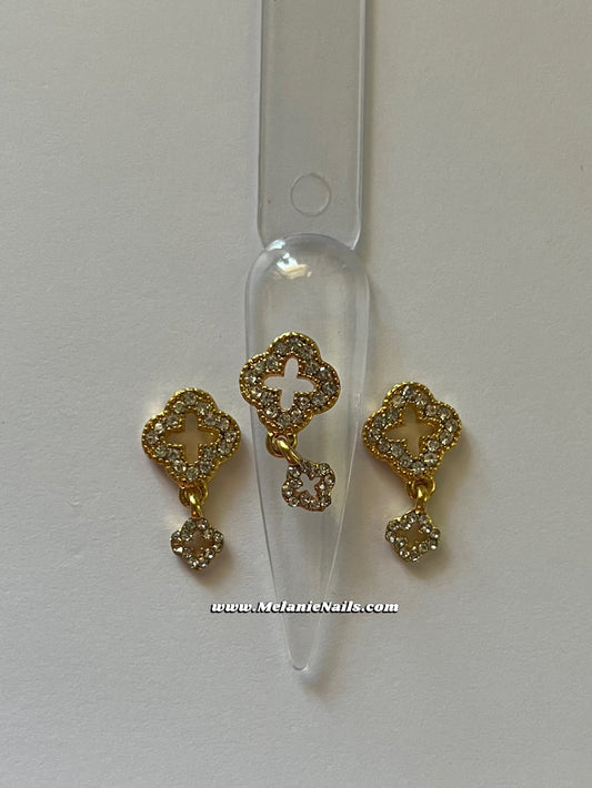 Clover Rhinestone Gold Dangle Nail Charms