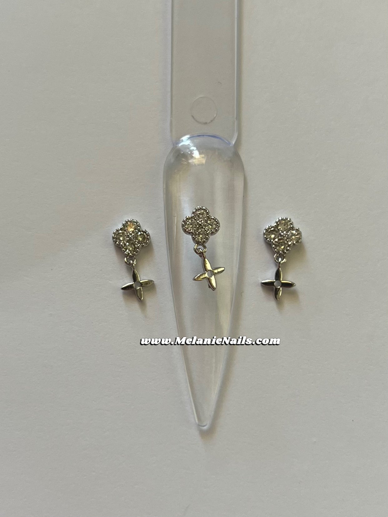 Clover Rhinestone Silver Nail Charms