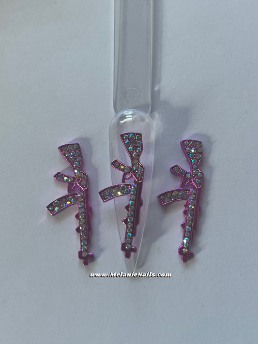 Big Pink Holographic Diamond Gun Nail Charms