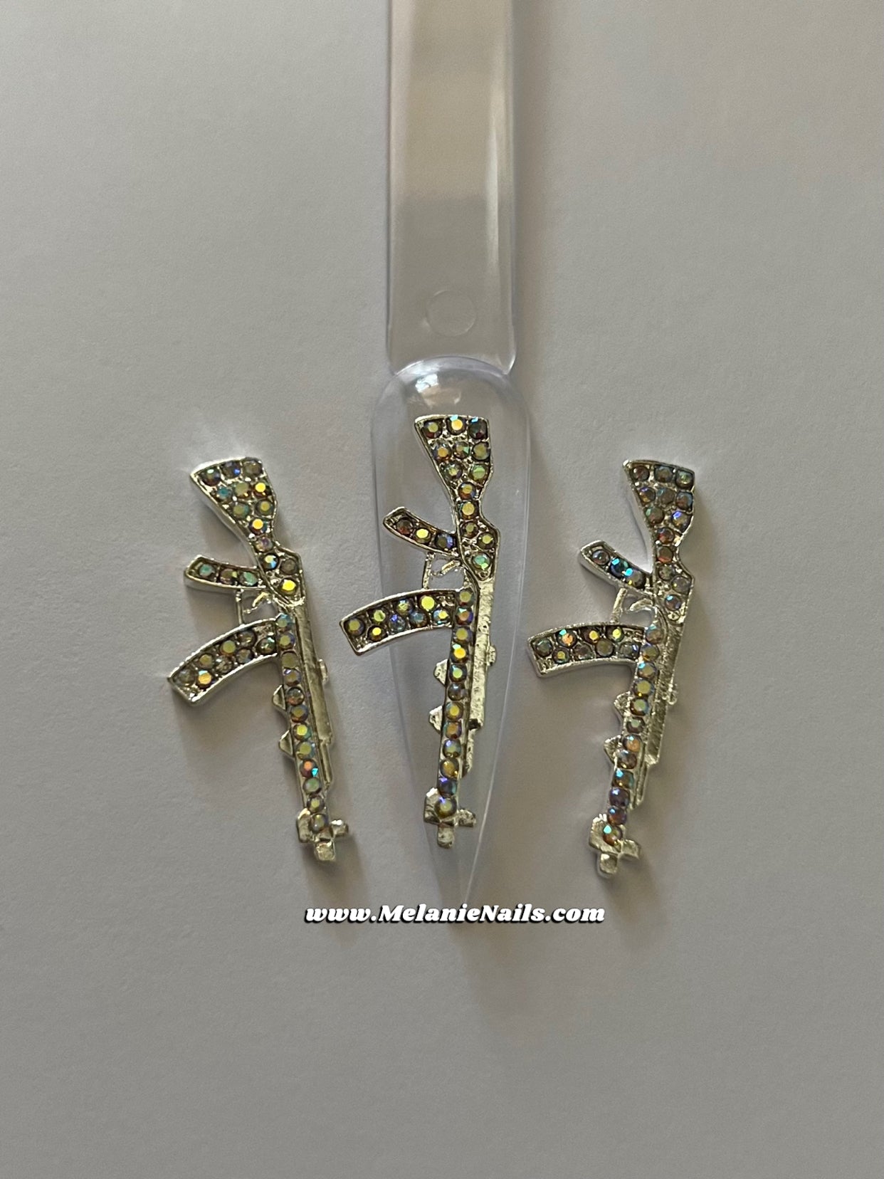 Big Silver Holographic Diamond Gun Nail Charms