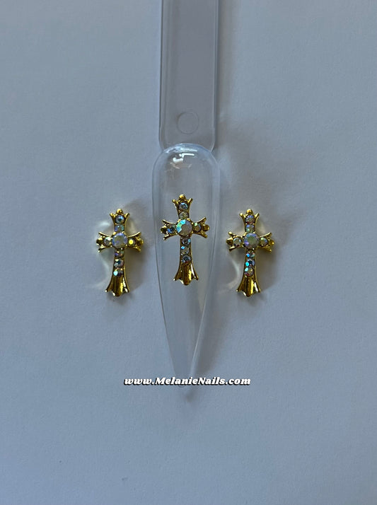 Holographic Diamond Gold Cross Nail Charms