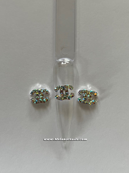 Big CC Holographic Silver Diamond Nail Charms