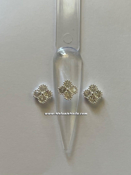 Clover Rhinestone Silver Nail Charms