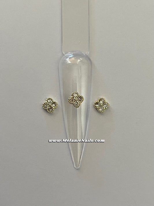 Clover Rhinestone Gold Mini Nail Charms