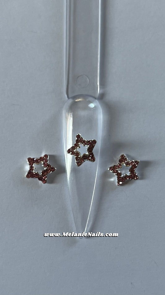 Pink Diamond Silver Star Nail Charms