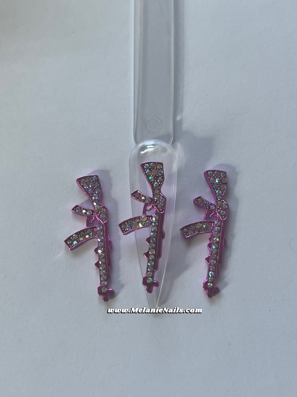 Big Pink Holographic Diamond Gun Nail Charms