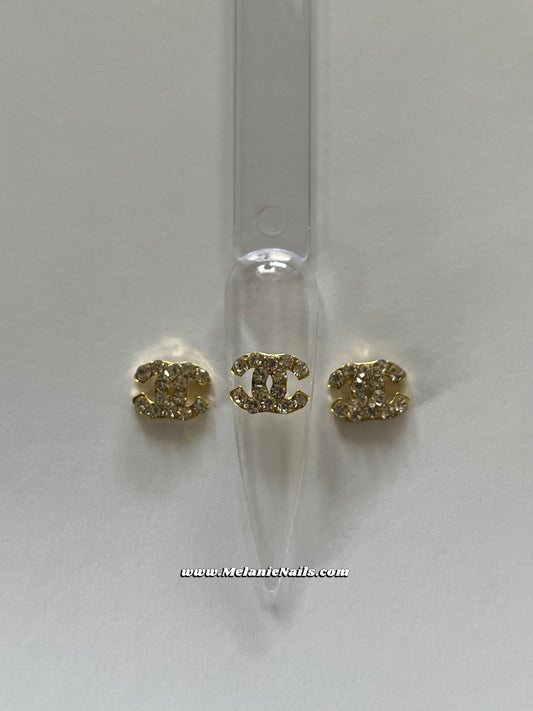 CC Big Rhinestone Gold Nail Charms