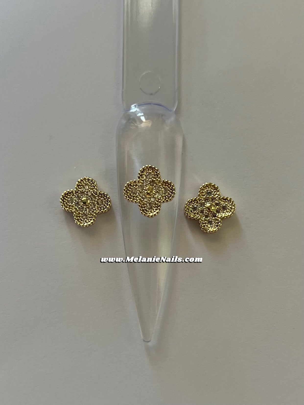 Clover Rhinestone Gold Nail Charms