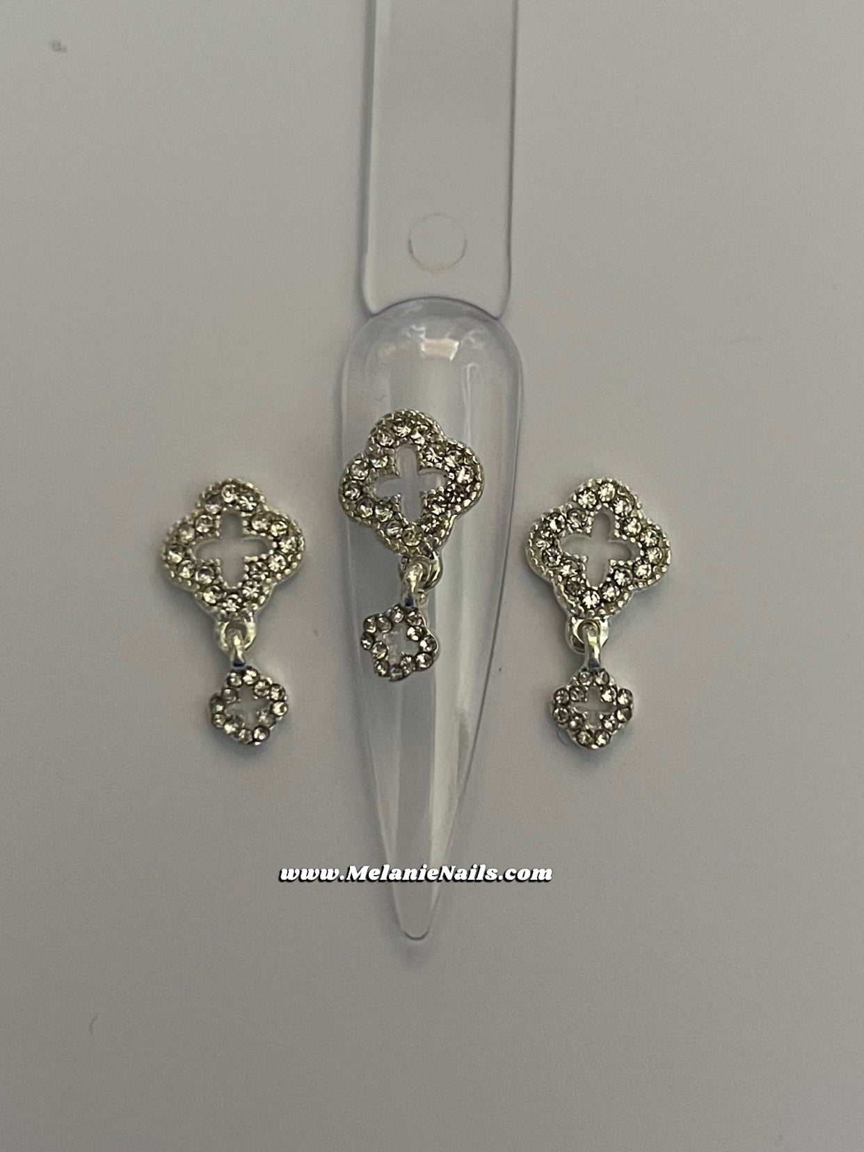 Clover Rhinestone Silver Dangle Nail Charms