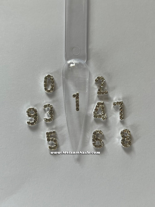 Silver Diamond Number Nail Charms