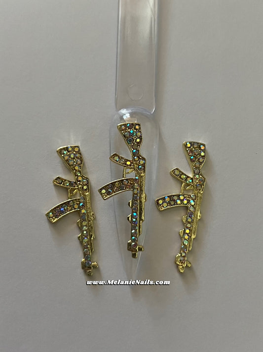 Big Gold Holographic Diamond Gun Nail Charms