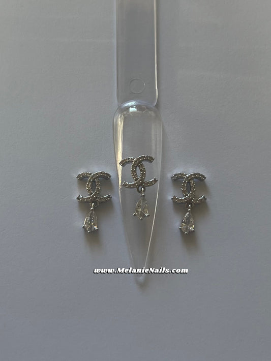 CC Rhinestone Silver Dangle Nail Charms