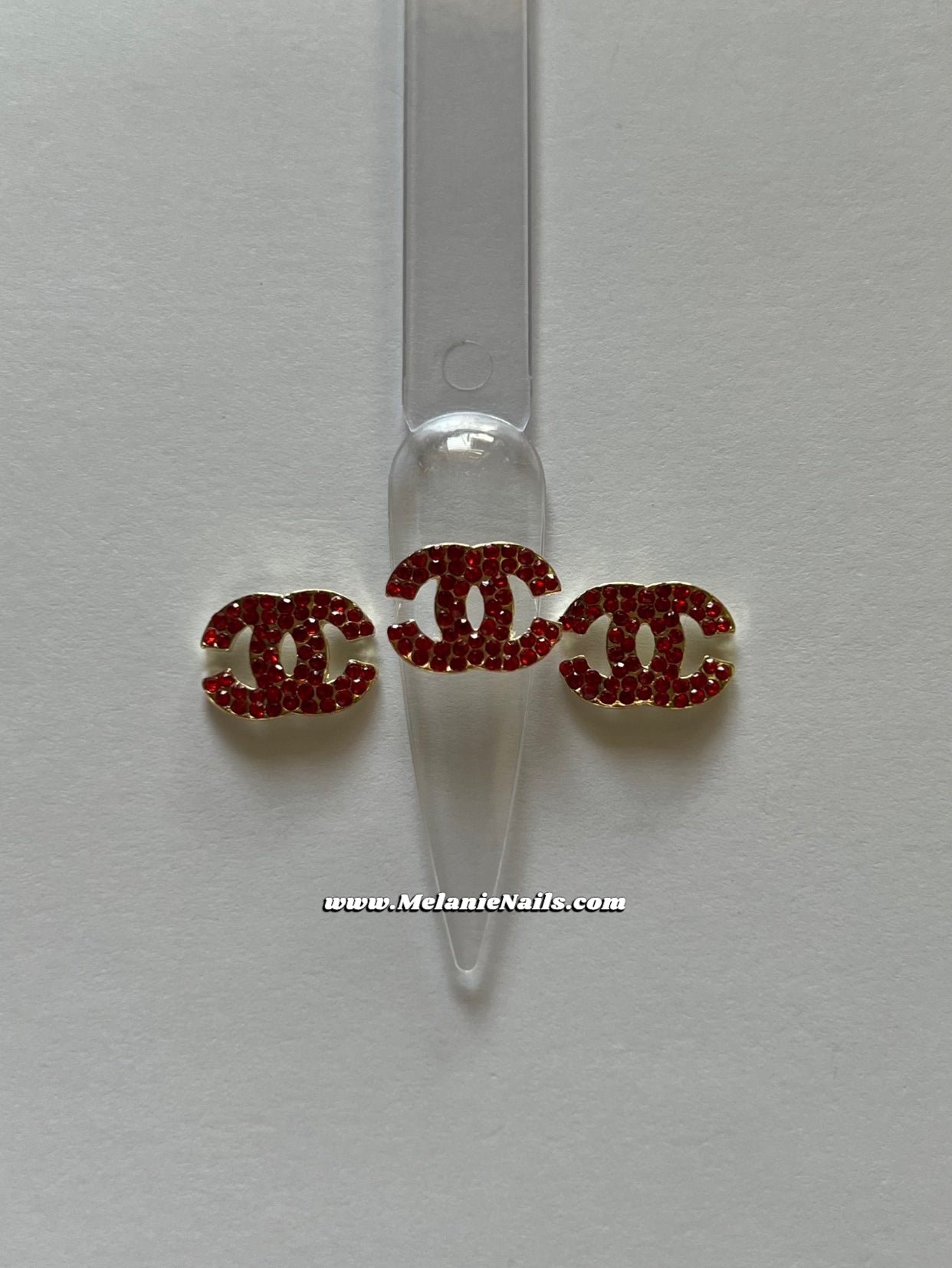 CC Red Rhinestone Gold Nail Charms