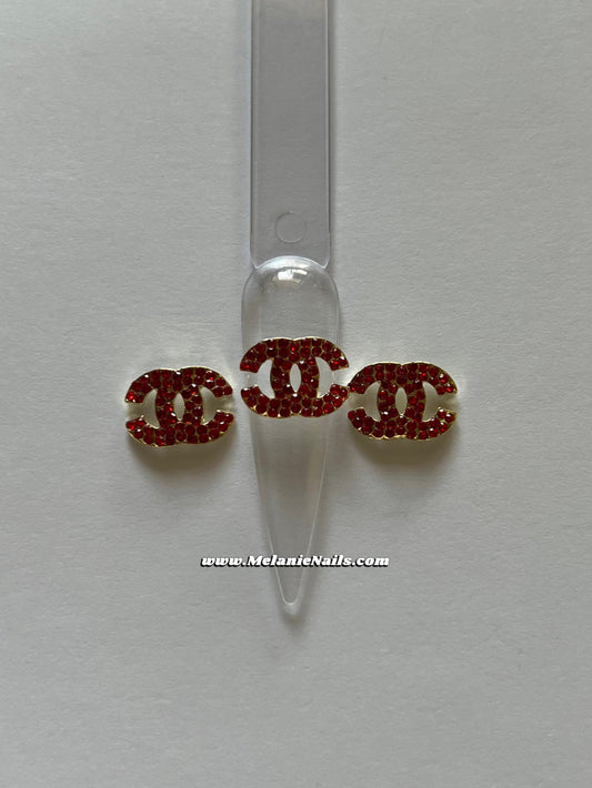 CC Red Rhinestone Gold Nail Charms