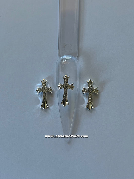 Diamond Silver Cross Nail Charms