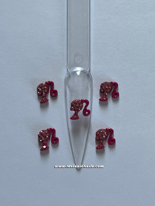 Pink Rhinestone Doll Nail Charms