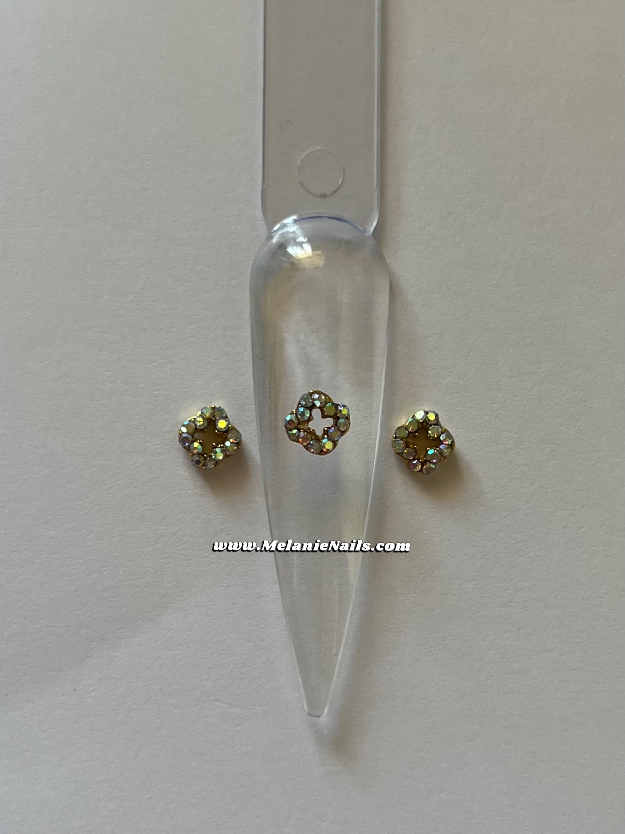 Clover Holographic Rhinestone Mini Gold Nail Charms