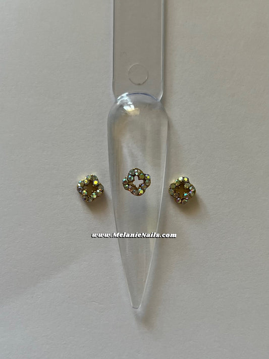 Clover Holographic Rhinestone Mini Gold Nail Charms