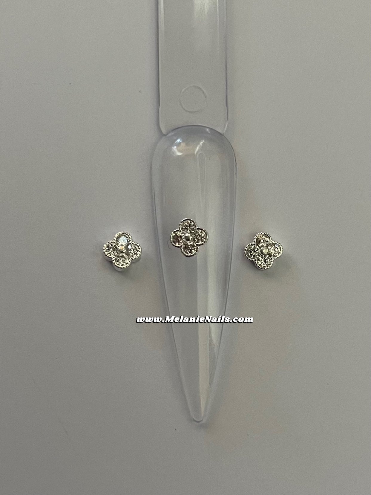 Clover Rhinestone Silver Mini Nail Charms