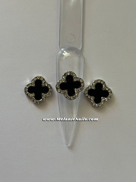 Clover Rhinestone Silver Nail Charms