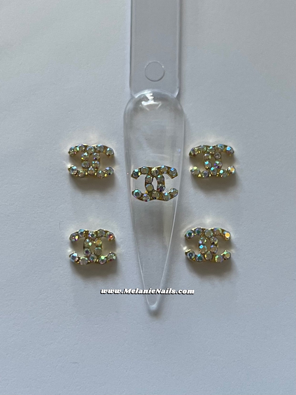 CC Holographic Rhinestone Gold Big Nail Charms