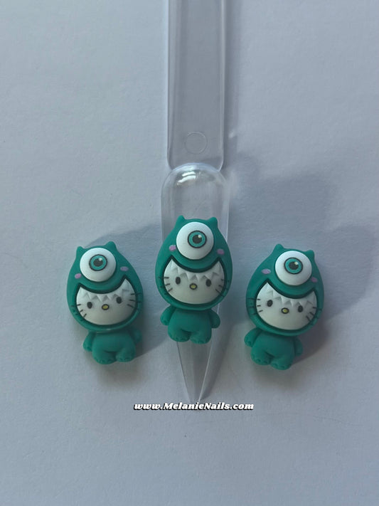 Teal Kitty Nail Charms