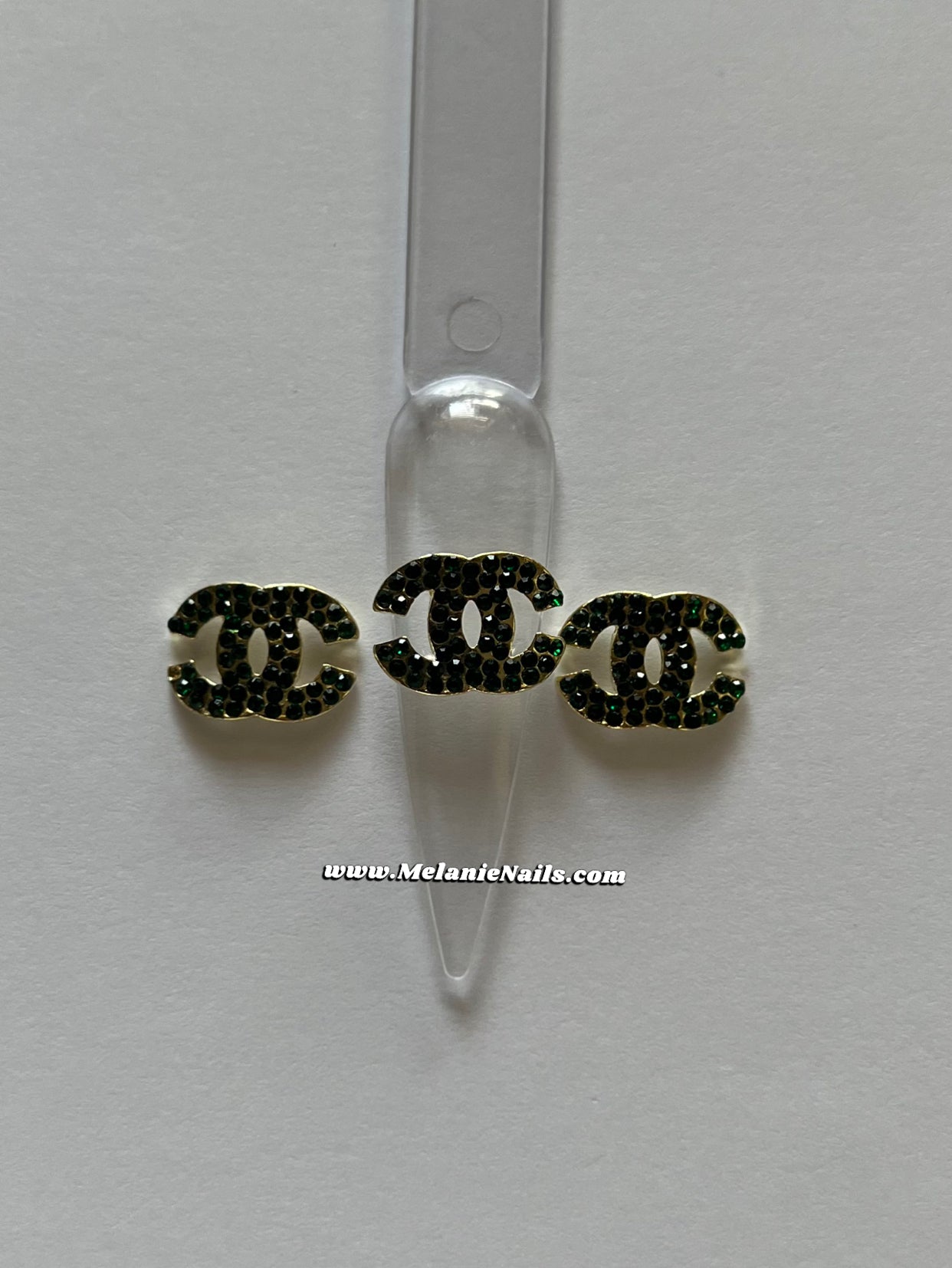 CC Green Rhinestone Gold Nail Charms