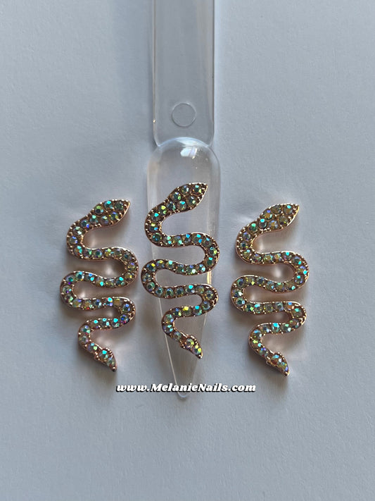 Holographic Rhinestone Rose Gold Snake Nail Charms