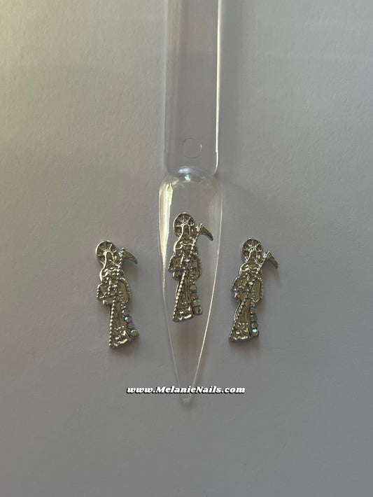 Small Holographic Diamond Silver Nail Charms