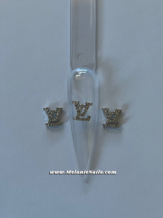 LV Rhinestone Silver Nail Charms