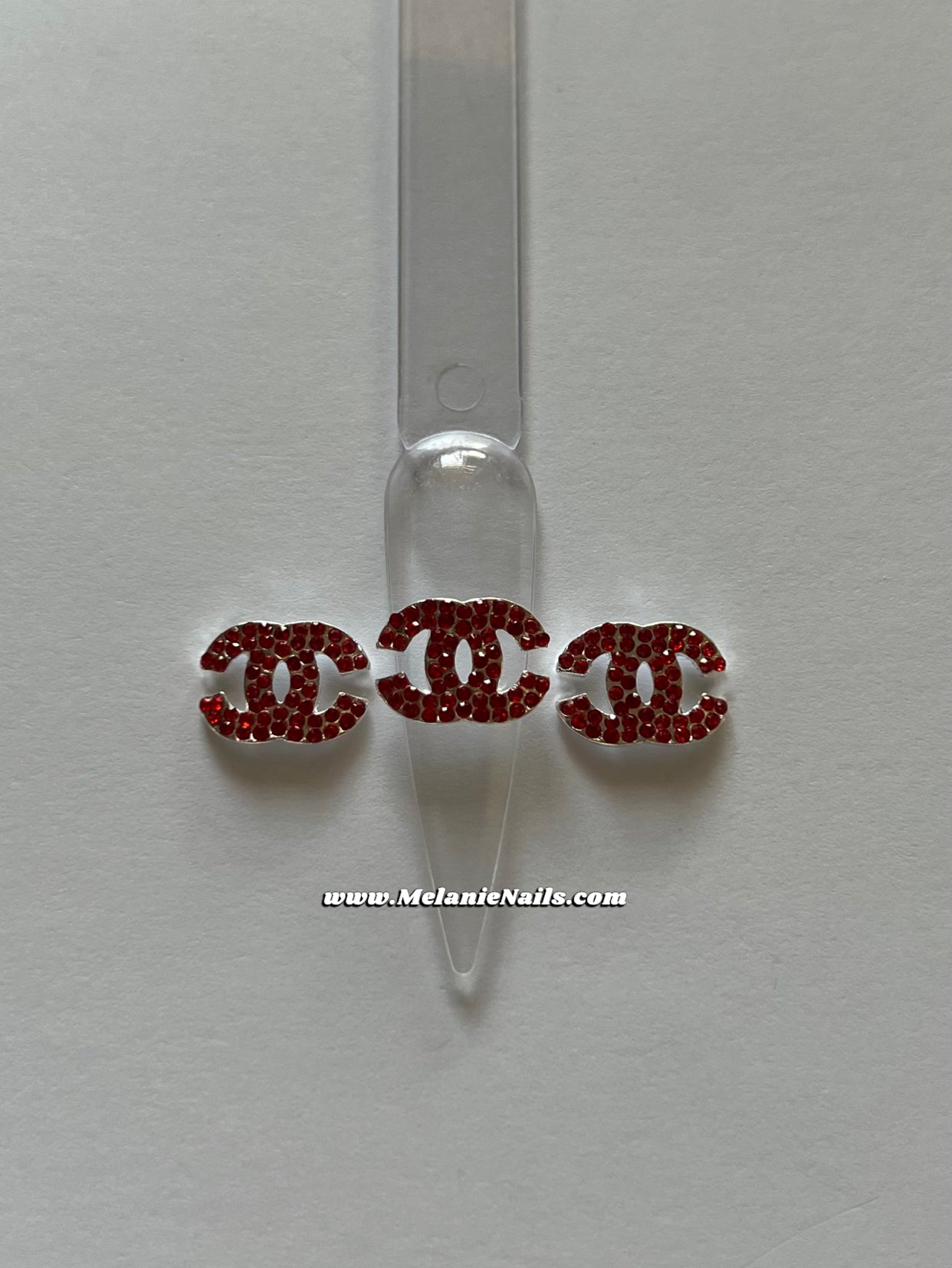 CC Red Rhinestone Silver Nail Charms