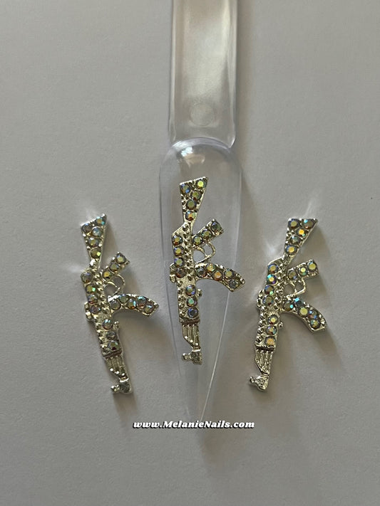 Small Silver Holographic Diamond Gun Nail Charms